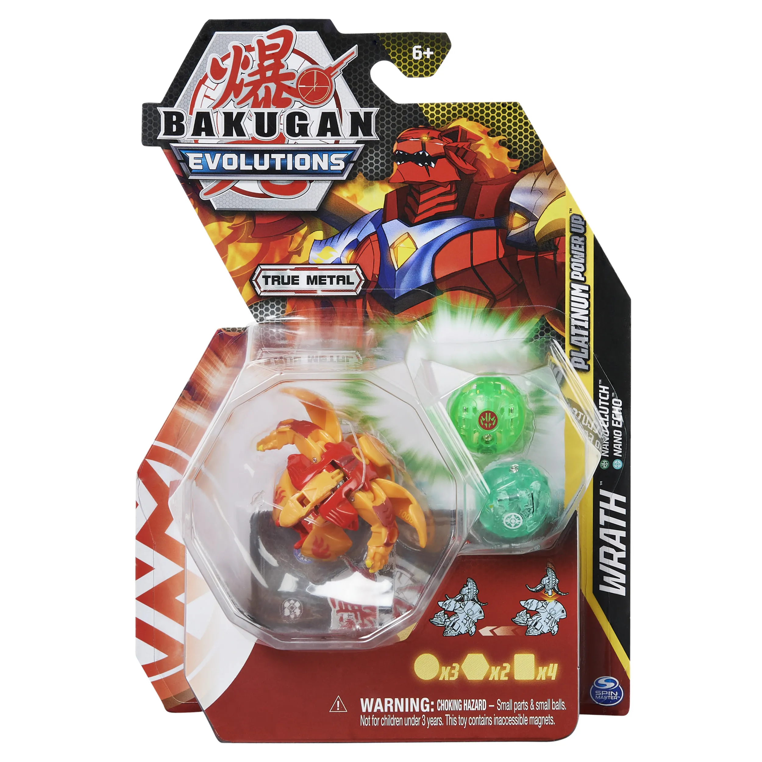 Spin Master Bakugan Evolutions Power Up 3-Pack Skill Game (with 1 Platinum Bakugan (Pyrus Wrath) and 2 Nanogan (Ventus Clutch, Haos Echo))