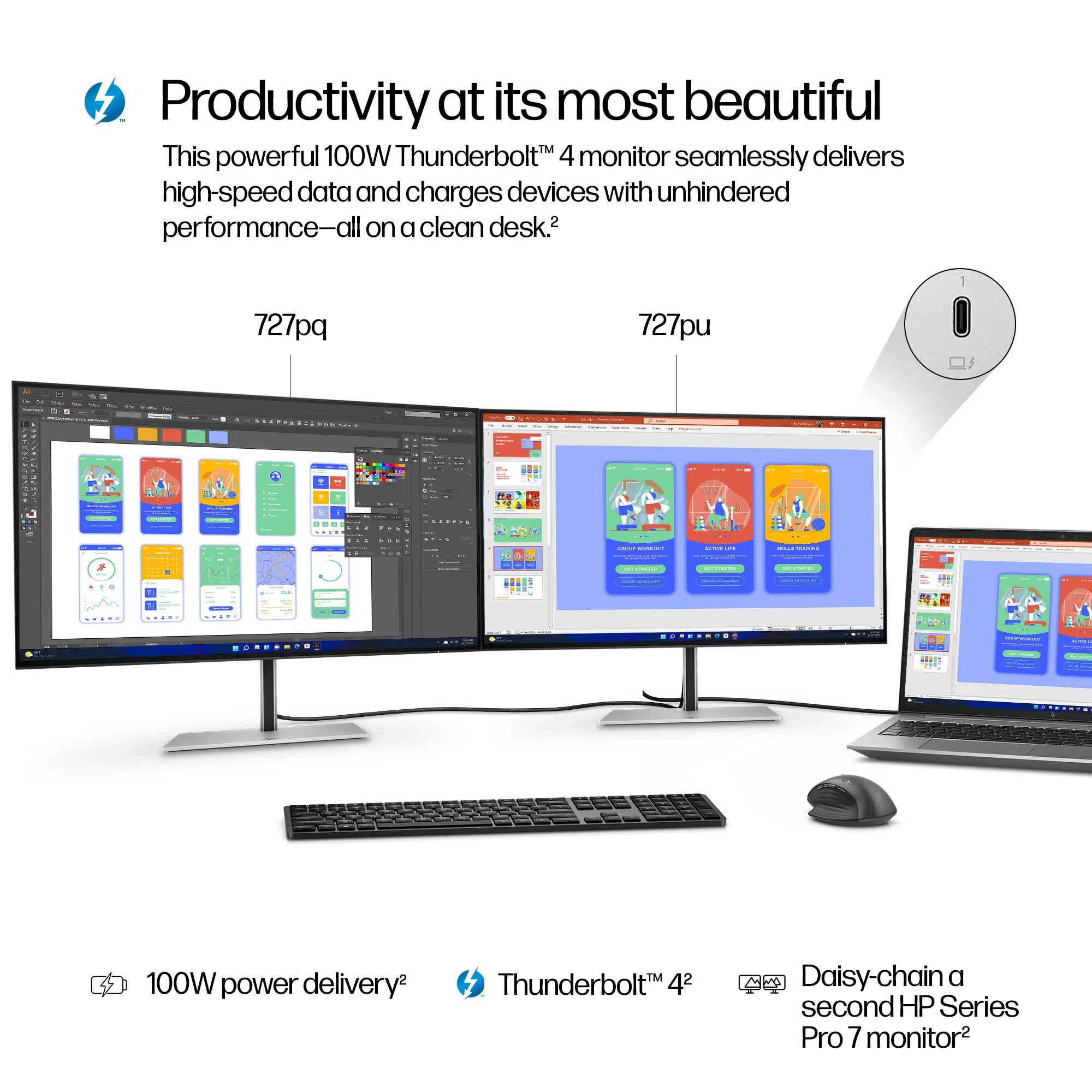 HP 727pu Series 7 Pro Docking Monitor 27inch IPS QHD 2560x1440 120Hz 16:9 400nits HDMI DP Black (EU)