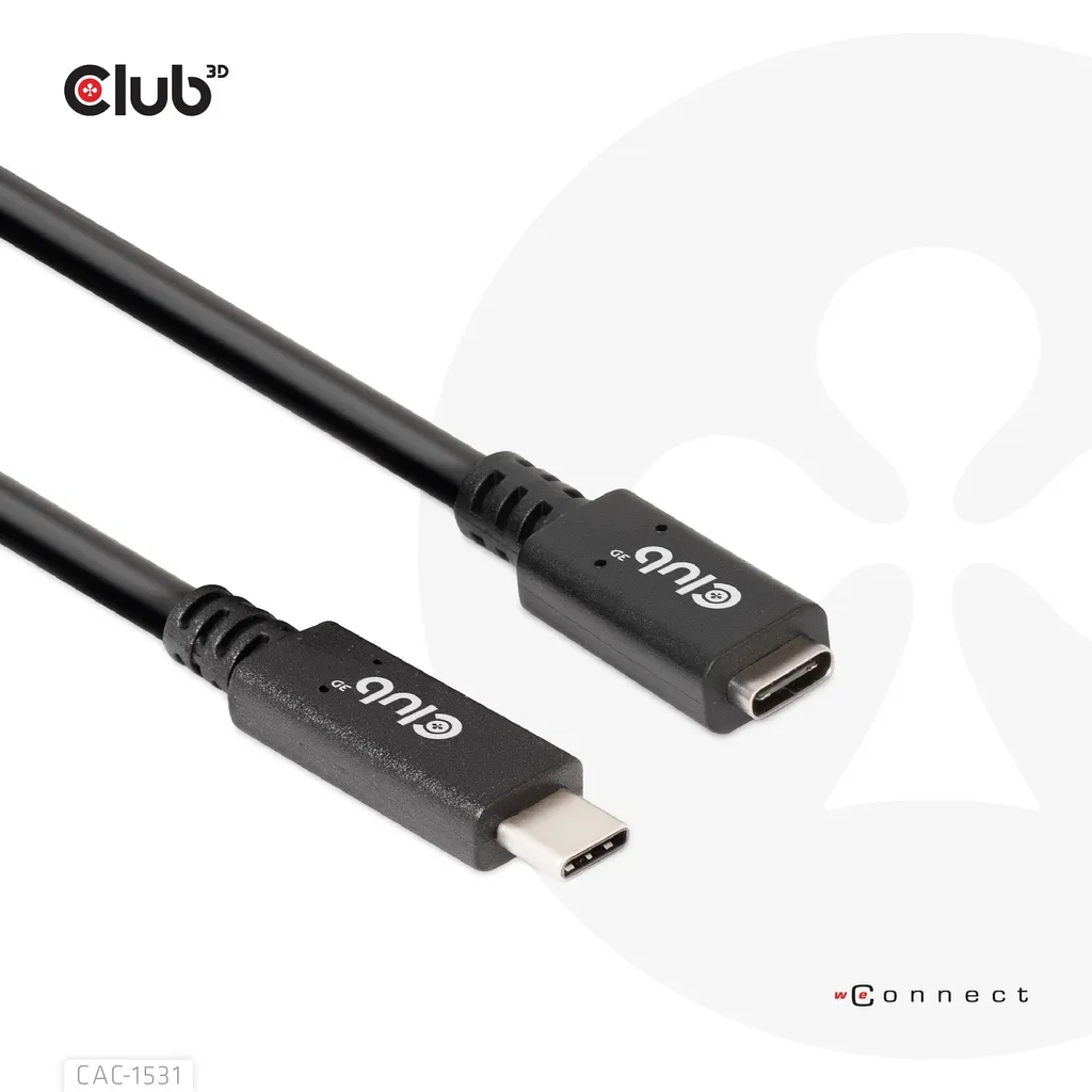 Club 3D CAC-1531 USB-C -jatkokaapeli, 60 W, 1 m, musta