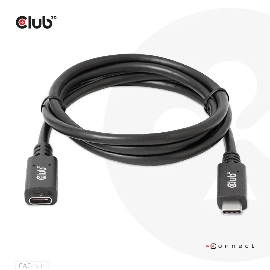 Club 3D CAC-1531 USB-C -jatkokaapeli, 60 W, 1 m, musta