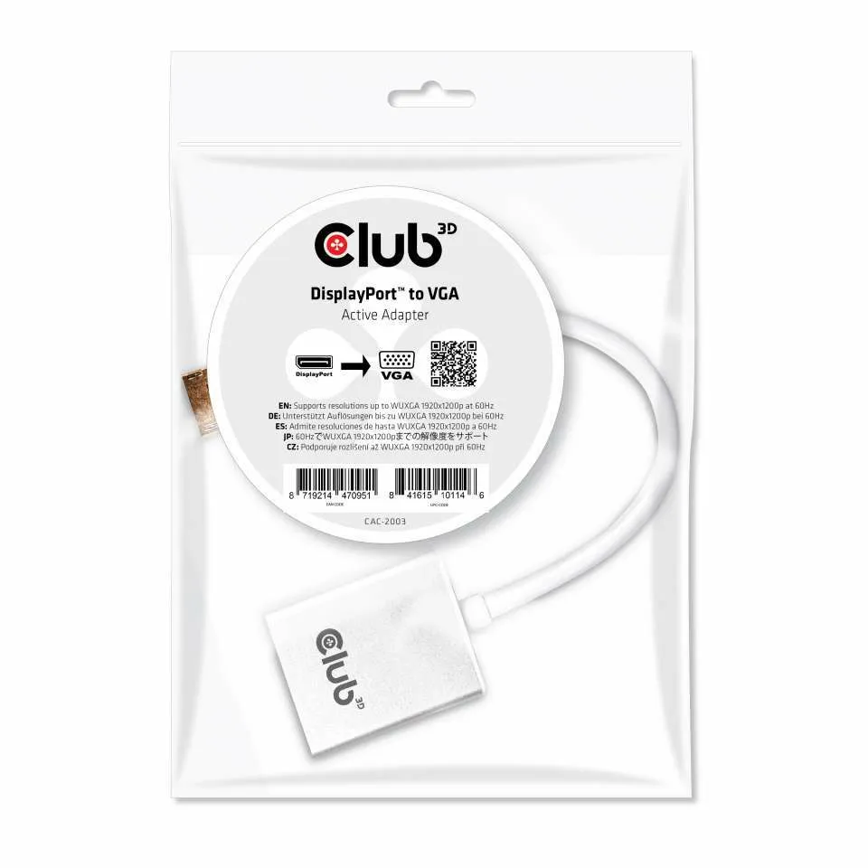 Club 3D  DisplayPort – VGA - adapter, Vit