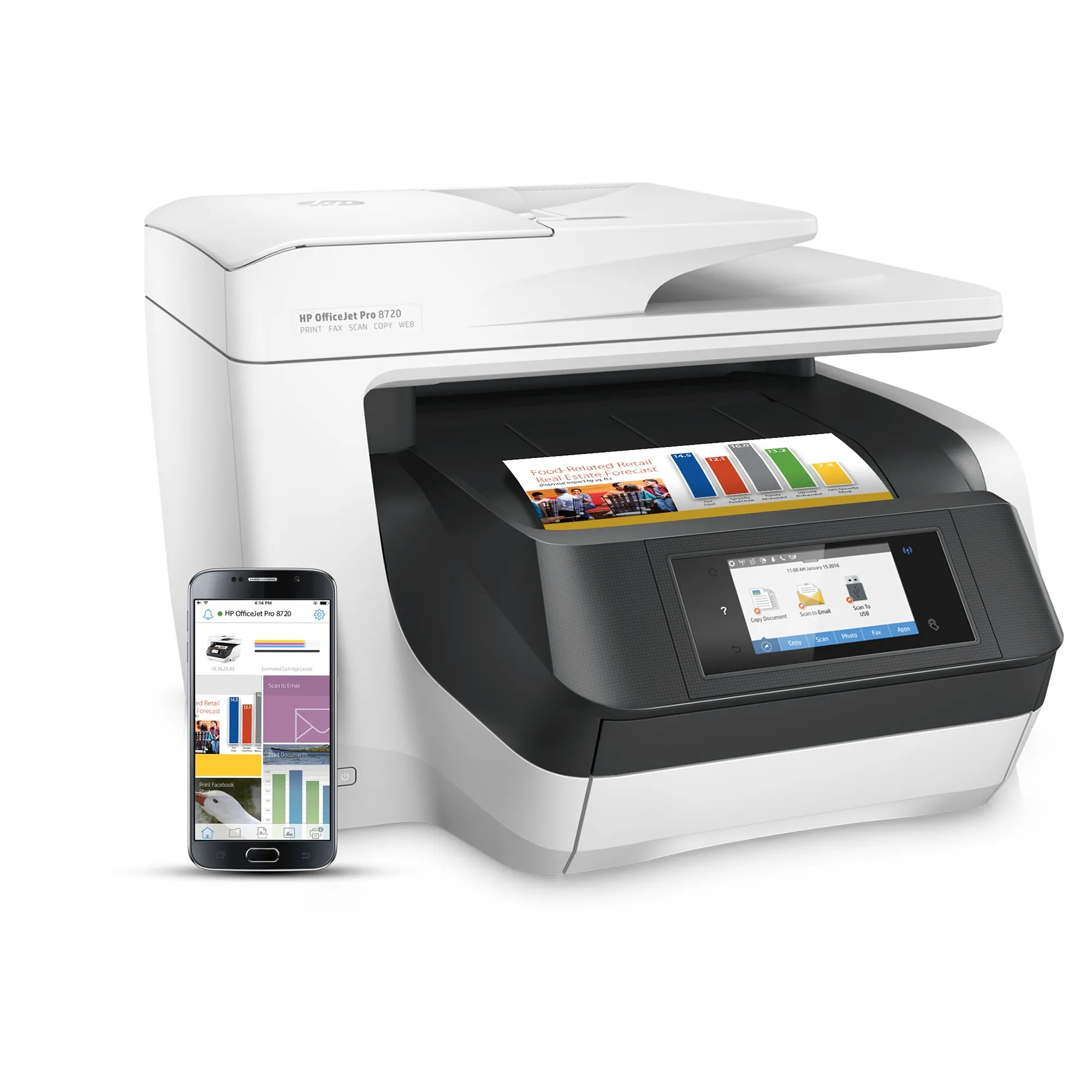 HP Officejet Pro 8730 All-in-One Duplex, LAN/Wi-Fi, A4 - colour Inkjet printer