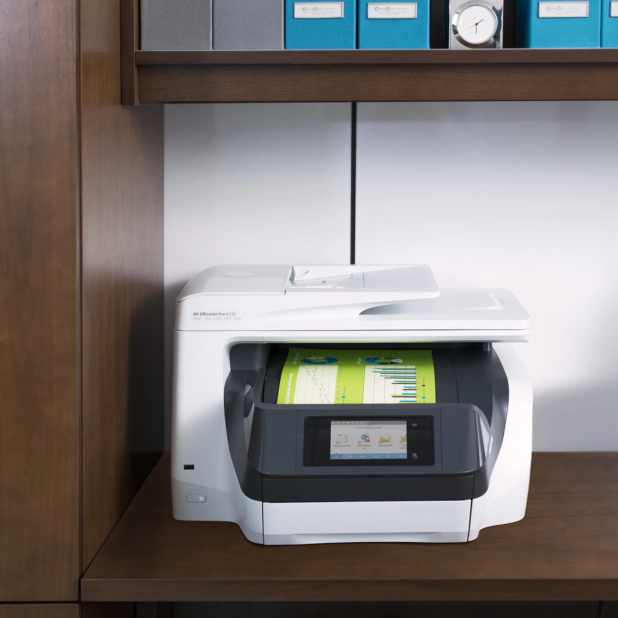 HP OfficeJet Pro 8730 All-in-One Duplex, LAN/Wi-Fi, A4 - f&auml;rgbl&auml;ckstr&aring;leskrivare