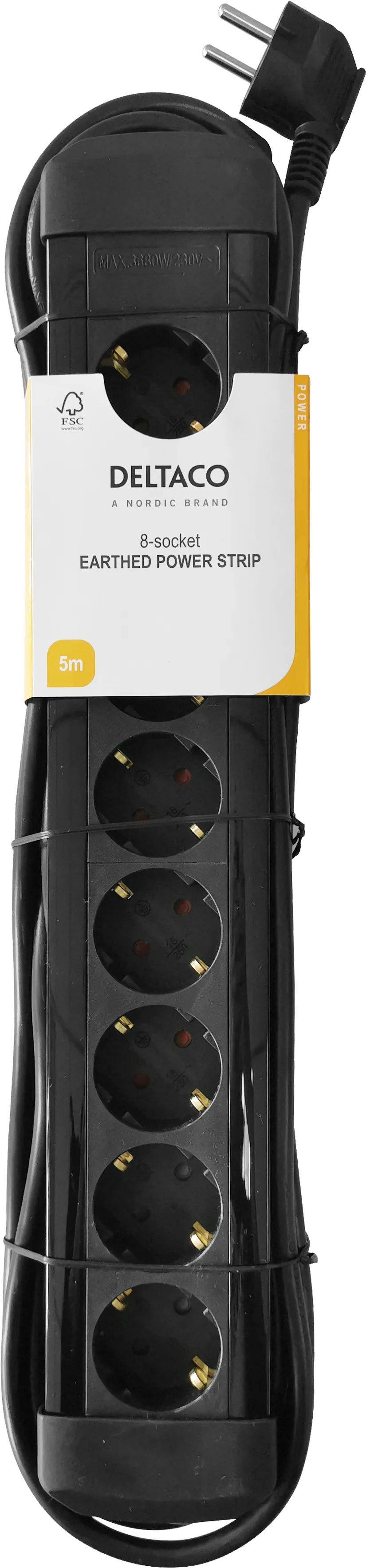 Deltaco Outlet 8xCEE 7/3, 1xCEE 7/7, 5m, black