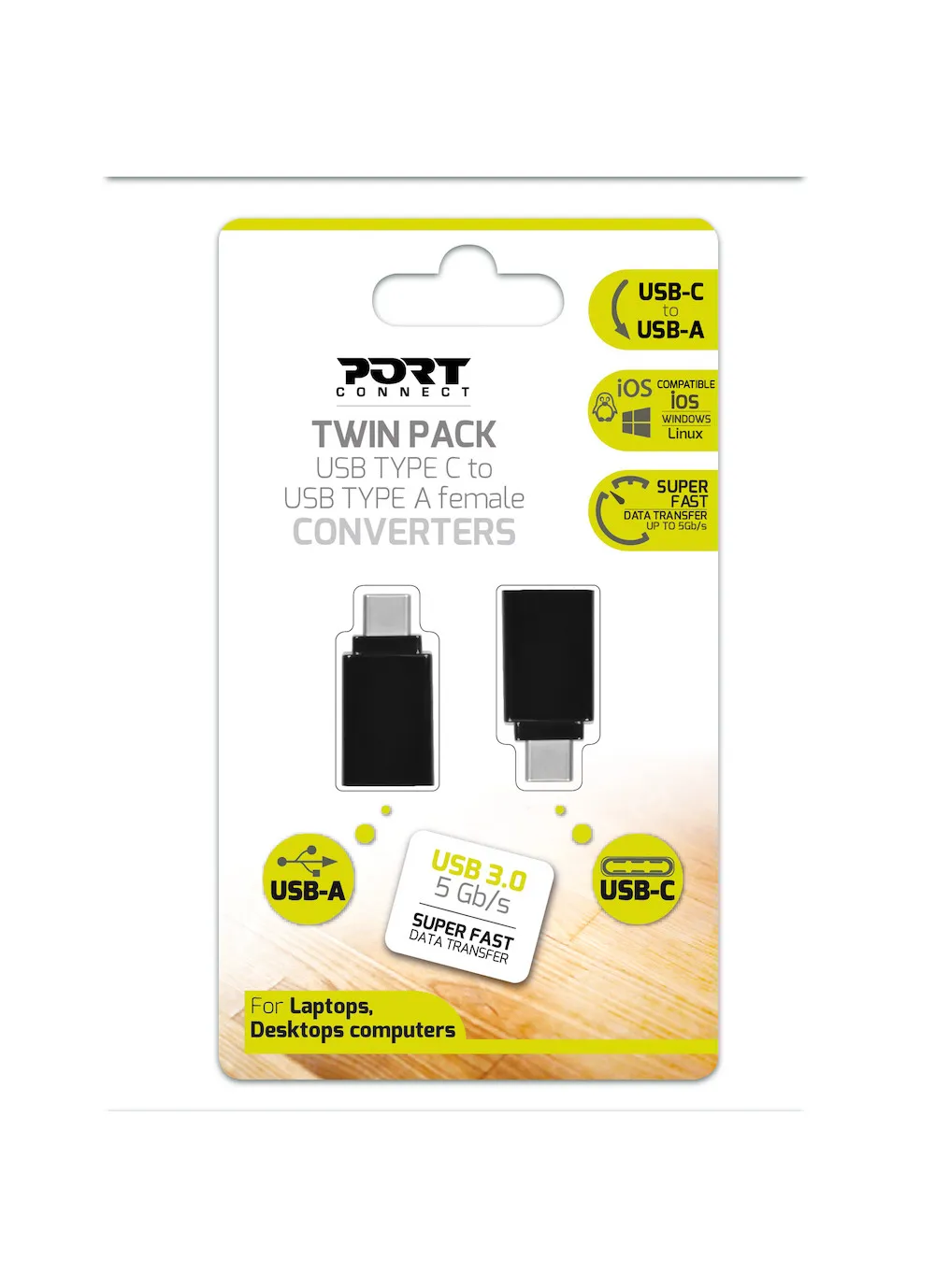 PORT Designs USB-C till USB-A-omvandlare, 2-pack