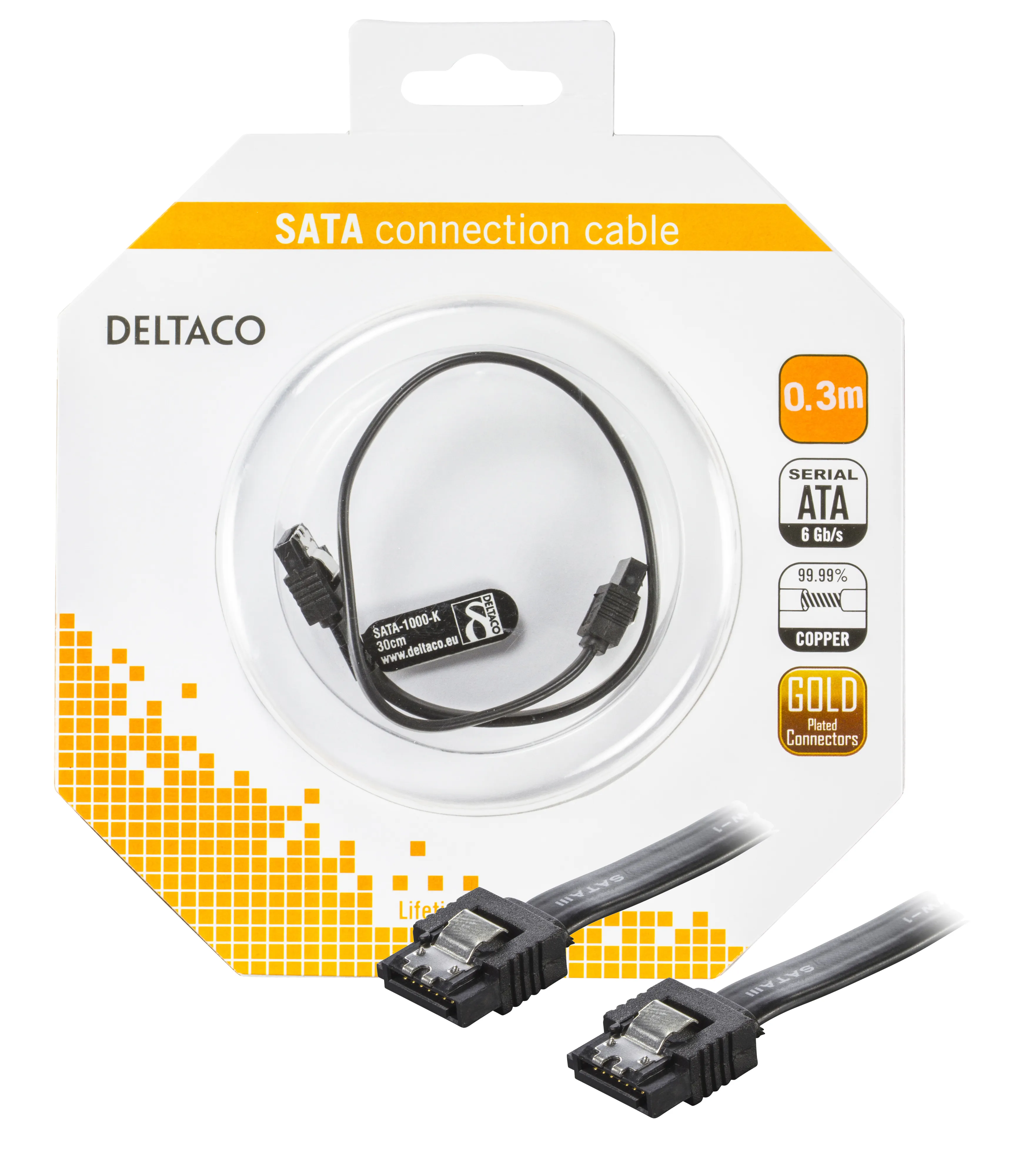 DELTACO Sata 6 GPQS 30cm black with clips blister