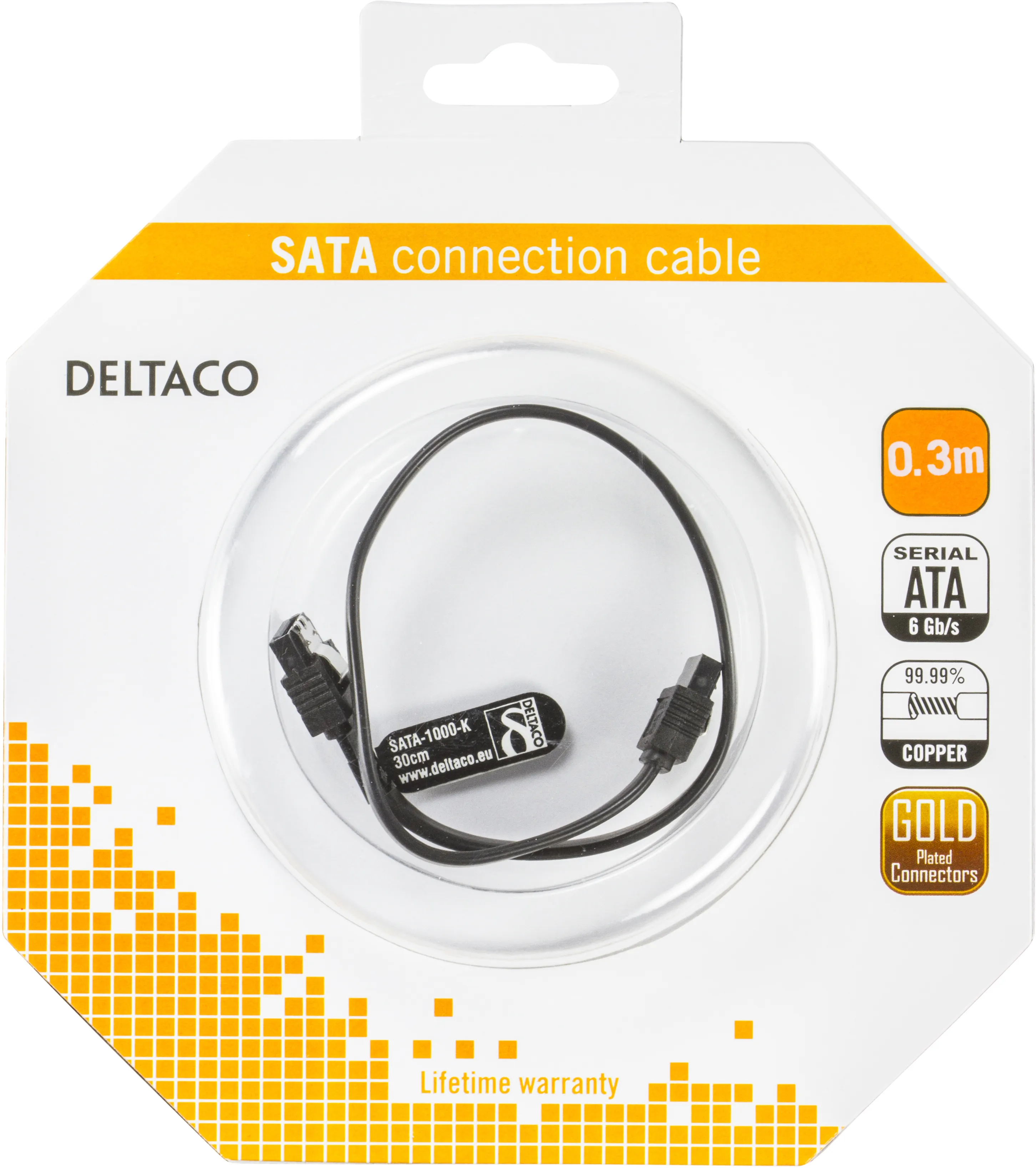 DELTACO Sata 6 GPQS 30cm black with clips blister