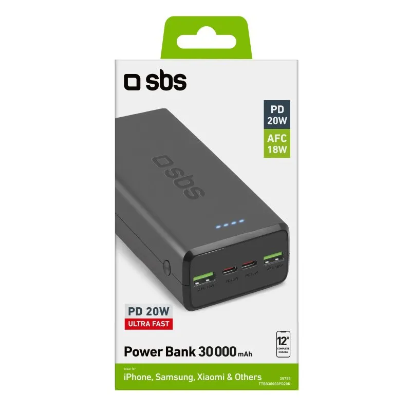 SBS TTBB30000PD20K 30000 mAh, 20W - powerbank, Black