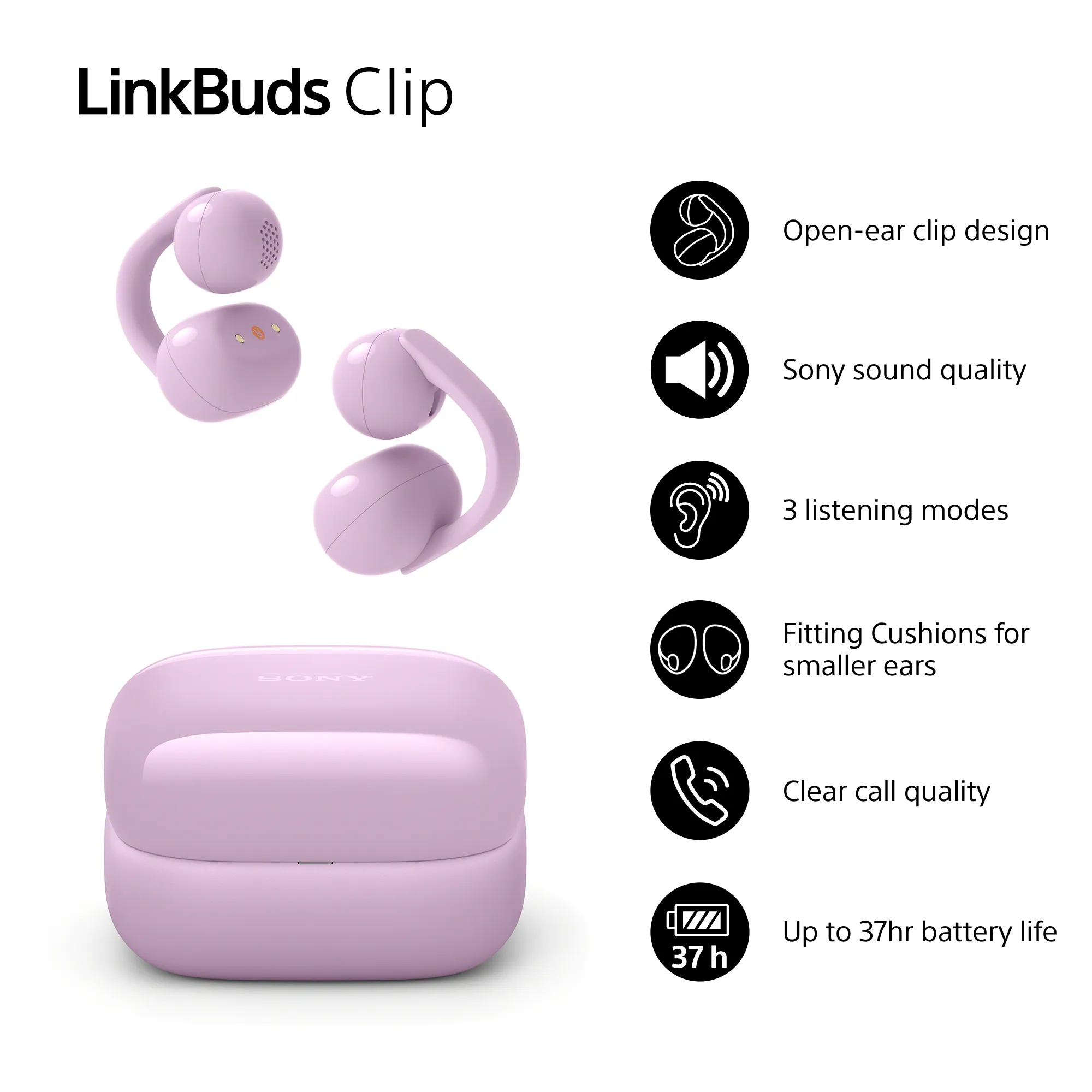 Sony LinkBuds Clip Wireless Earbuds, Lavender