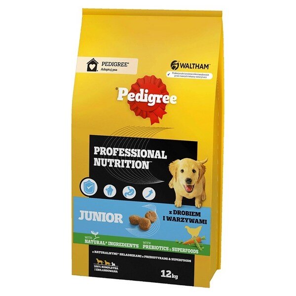 Pedigree Professional Nutrition Junior with Poultry and Vegetables, Dry food for dogs, Medium &amp; Large Breeds, 12kg