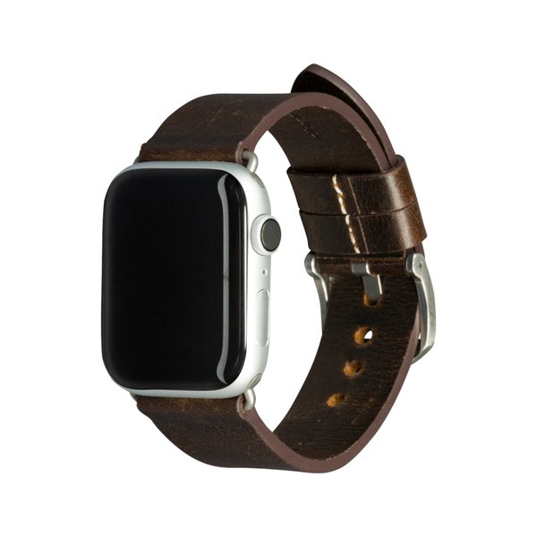 DBRAMANTE1928 BORNHOLM WATCH STRAP 44MM DARK BROWN/SILVER
