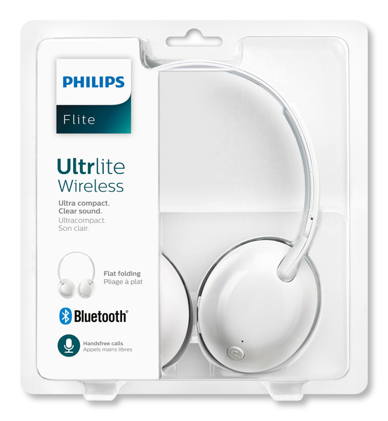 PHILIPS ULTRLITE ON-EAR BLUETOOTH HEADPHONES WHITE, MIC