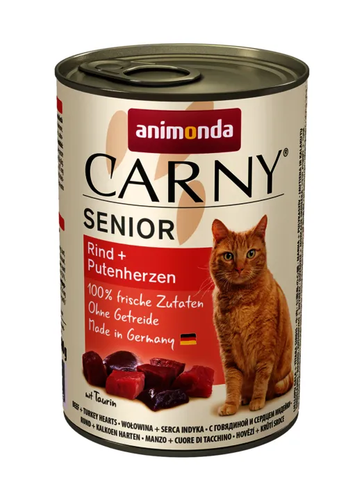 Animonda Carny Senior Beef and Turkey Hearts, Wet food for cats, Grain Free, 400g