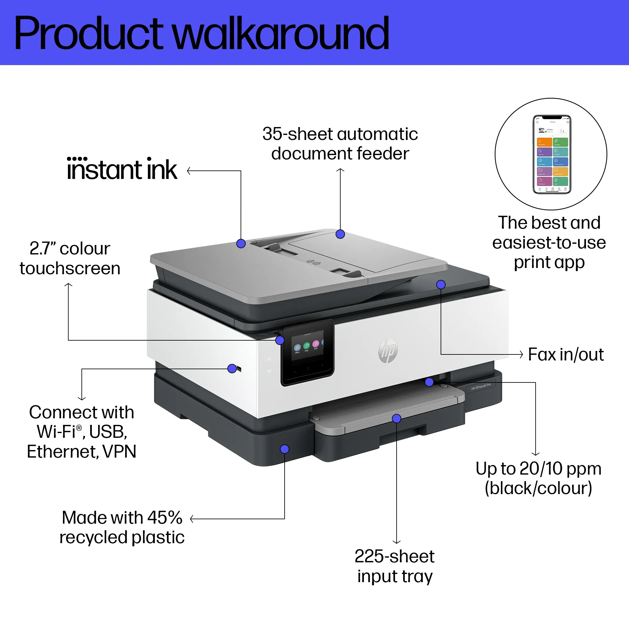 HP Officejet Pro 8124e All-in-One MFP colour ink-jet A4 12ppmcopy 20ppmprint 225 sheets USB 2.0 LAN Wi-Fi light cement