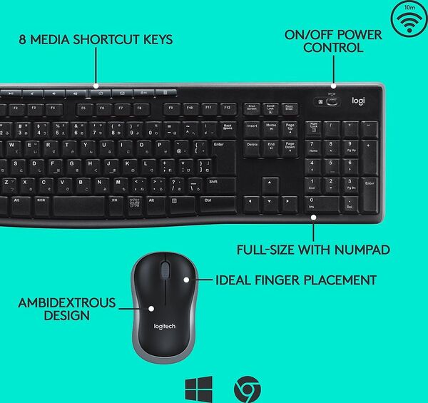 Logitech MK270 Wireless Ergonomic Keyboard and Mouse, Black
