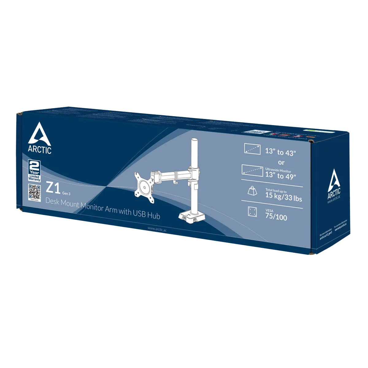 Arctic Z1 Gen 3, USB Hub - monitor arm, black, 49&quot;, 15kg