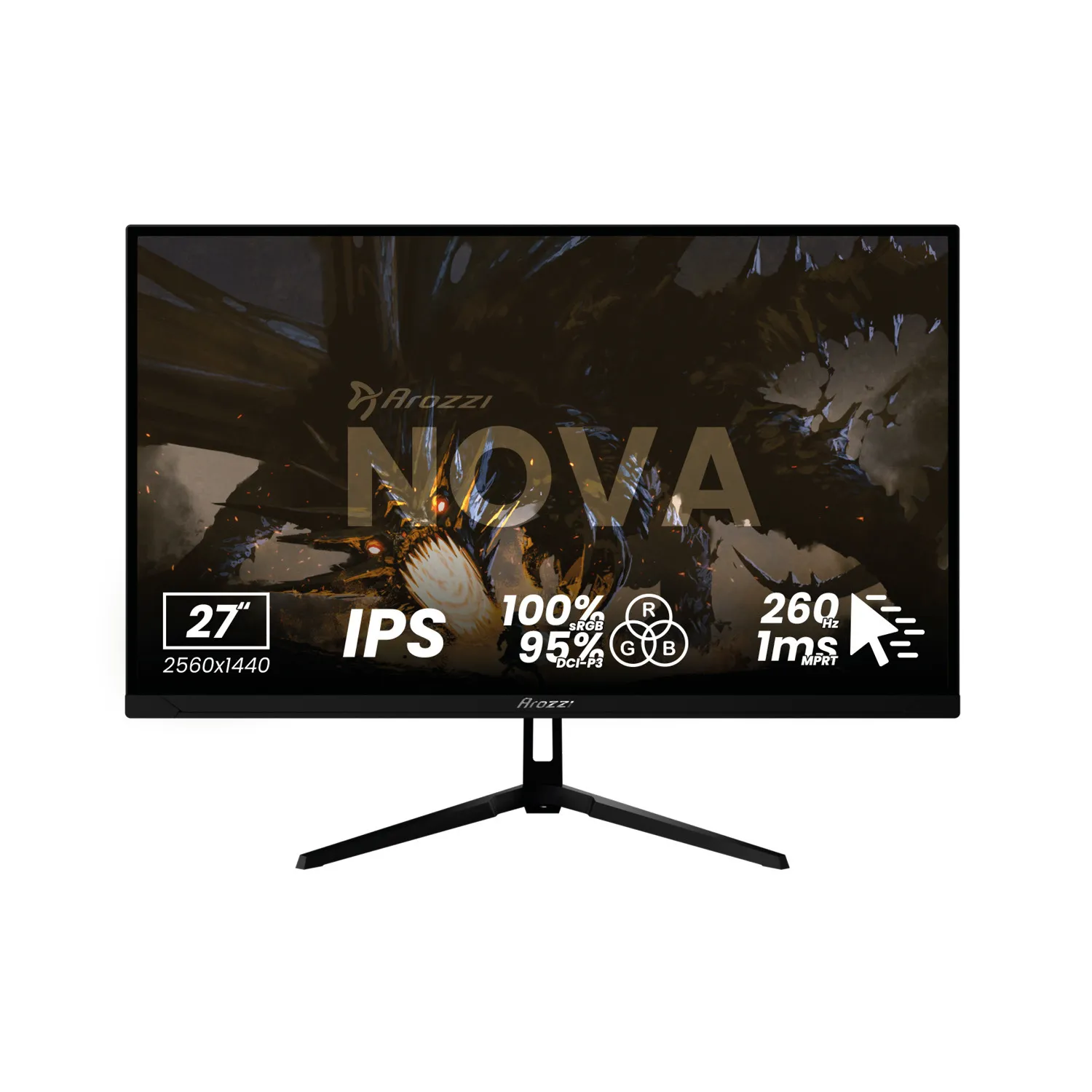 Arozzi Nova 27" QHD, IPS, 260Hz, HDR Gaming Monitor
