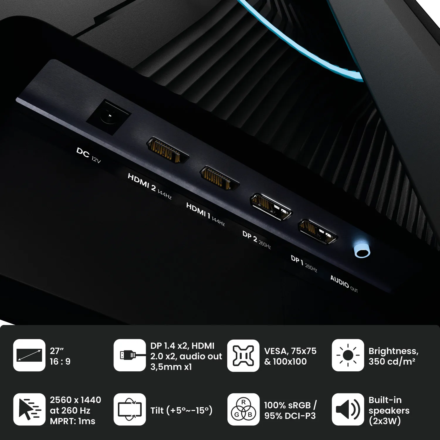 Arozzi Nova 27" QHD, IPS, 260Hz, HDR Gaming Monitor