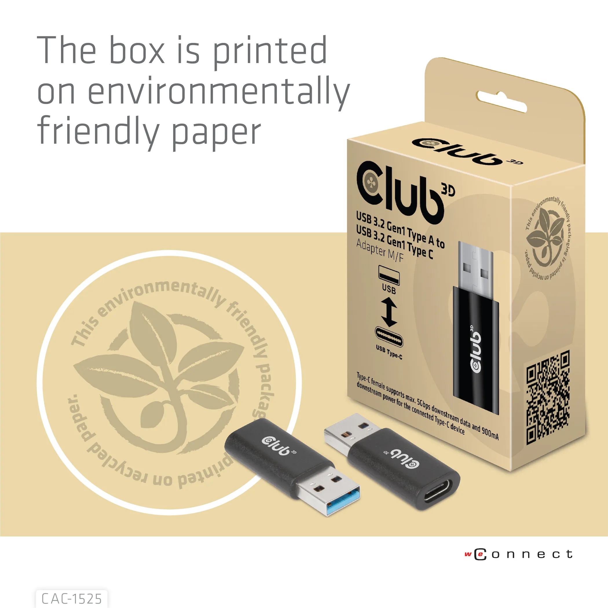 Club 3D 3.2 Gen1 USB-A - USB-C - adapter, Svart