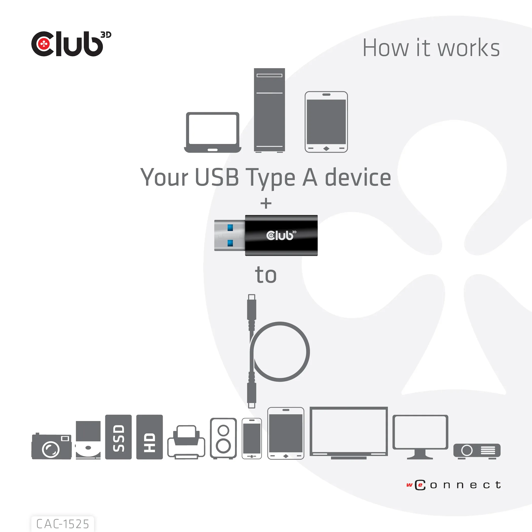 Club 3D 3.2 Gen1 USB-A - USB-C - adapter, Svart
