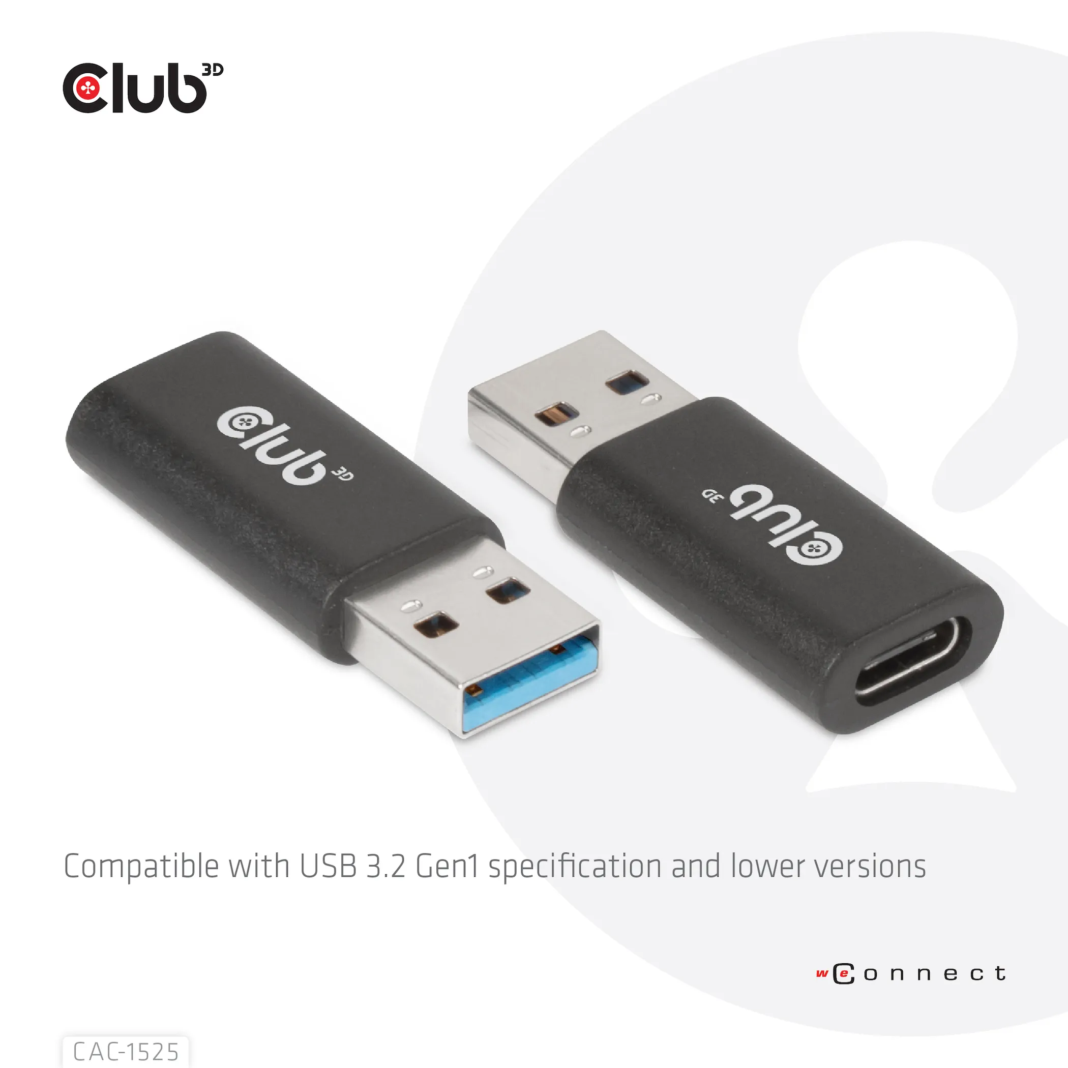 Club 3D 3.2 Gen1 USB-A - USB-C - adapter, Svart