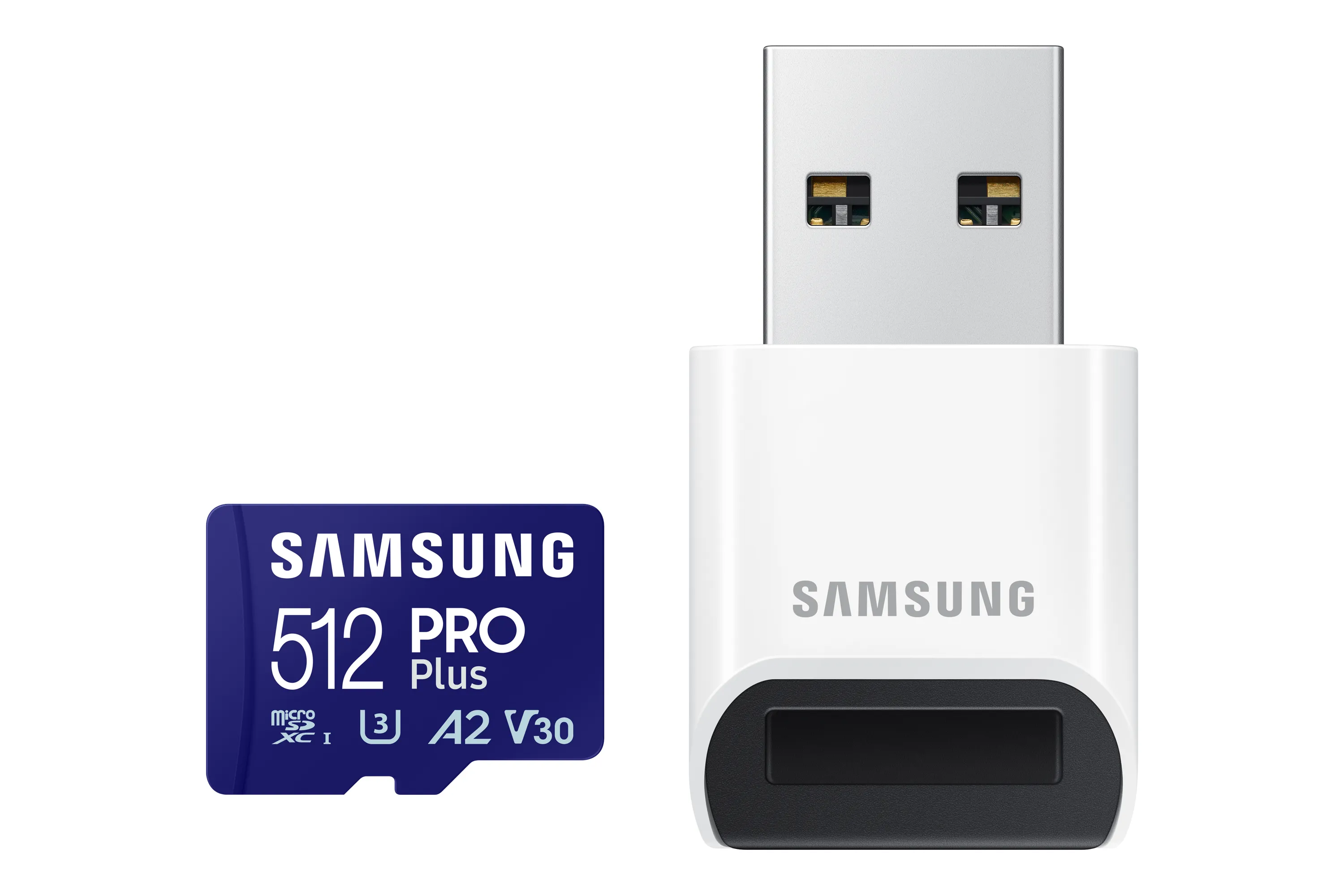 Samsung PRO Plus 512GB MicroSDXC UHS-I U3 V30 A2 card with USB card reader, Blue