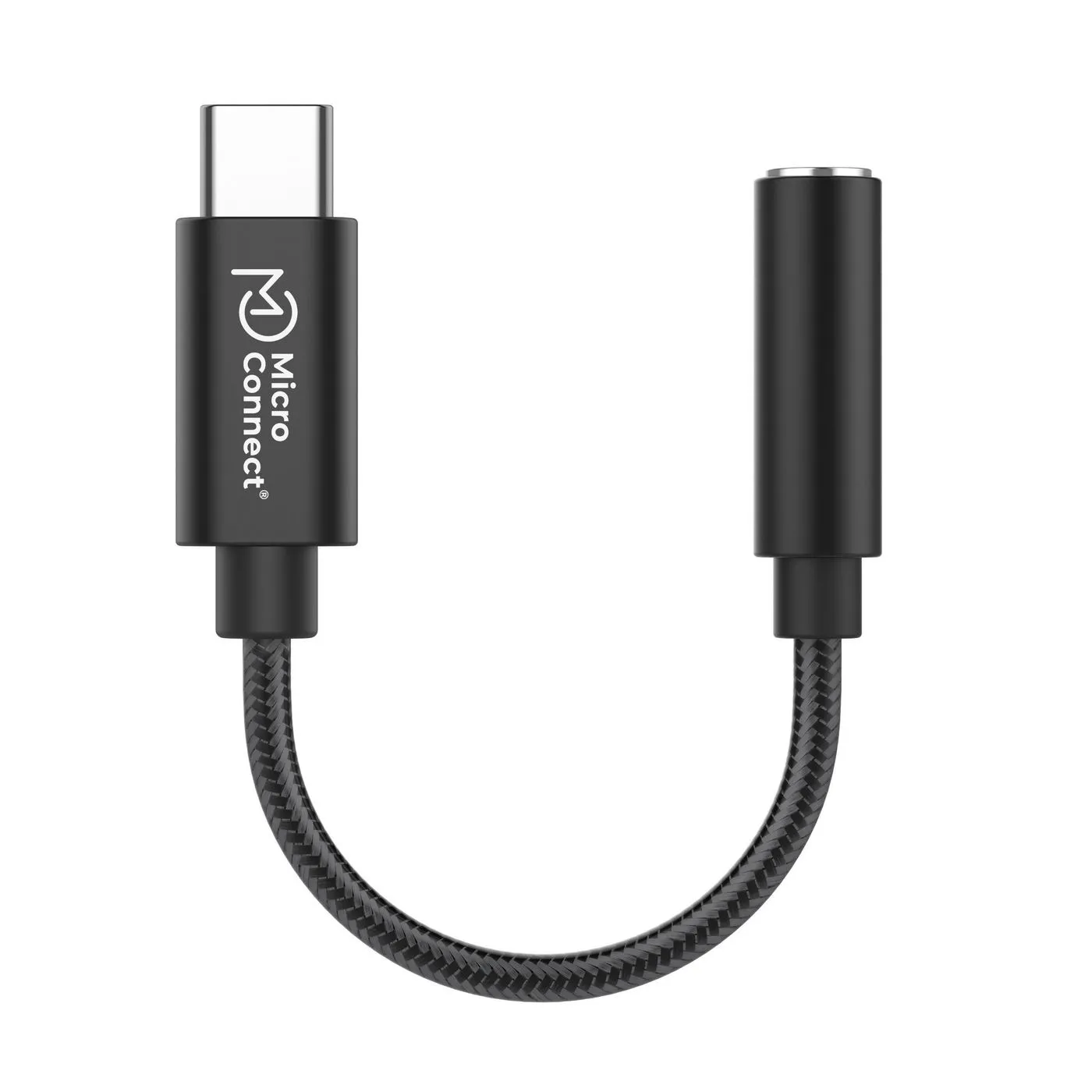 MicroConnect USB-C &ndash; 3,5 mm -sovitin, 13 cm, musta