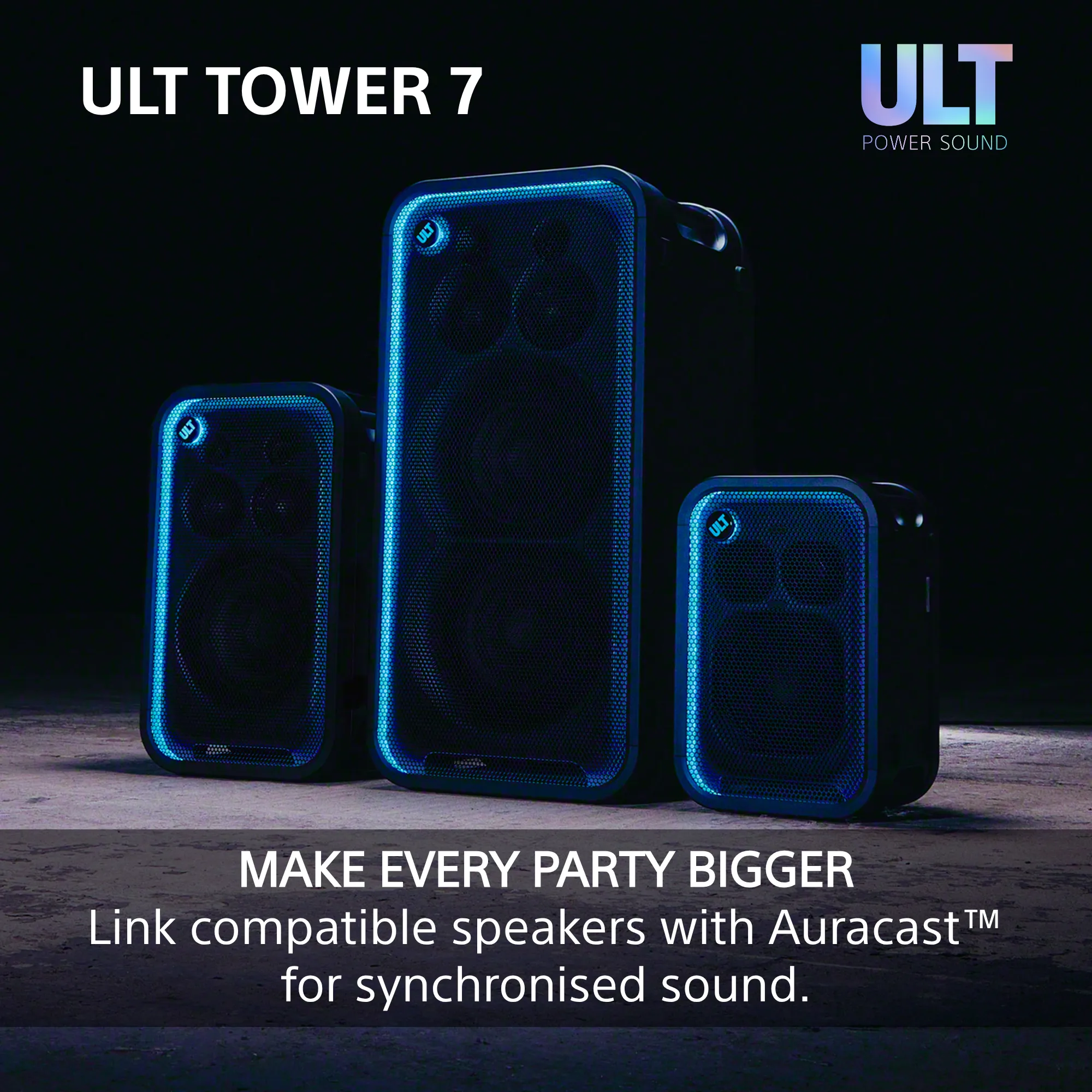 SONY ULT Tower 7 tr&aring;dbunden & tr&aring;dl&ouml;s partyh&ouml;gtalare, svart