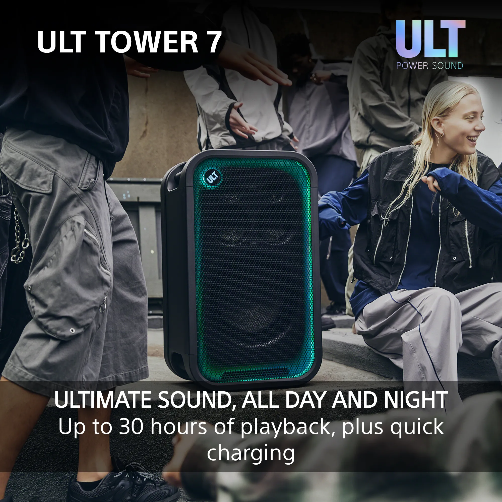 SONY ULT Tower 7 tr&aring;dbunden & tr&aring;dl&ouml;s partyh&ouml;gtalare, svart