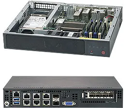 Supermicro SuperServer E300-9A - Palvelin - Mini-1U - 1-tie - 1 x Atom C3858 - RAM 0 GB - ei kiintolevyä - AST2400 - GigE, 10 GigE - ei KJ - monitori: ei ole