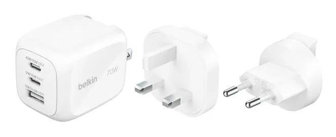 Belkin BoostCharge Pro 3-Port GaN Wall Charger 70W - Power adapter, White