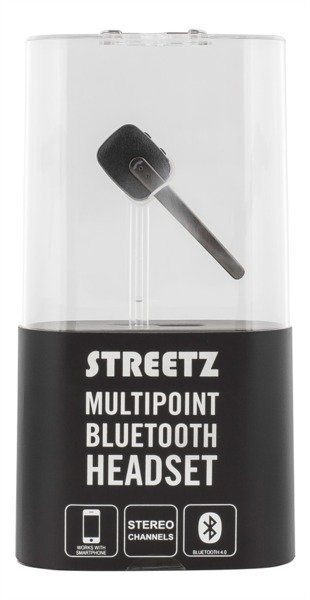 STREETZ Mono Bluetooth Headset, V4.0, mutlipoint, 3h puheaika, musta