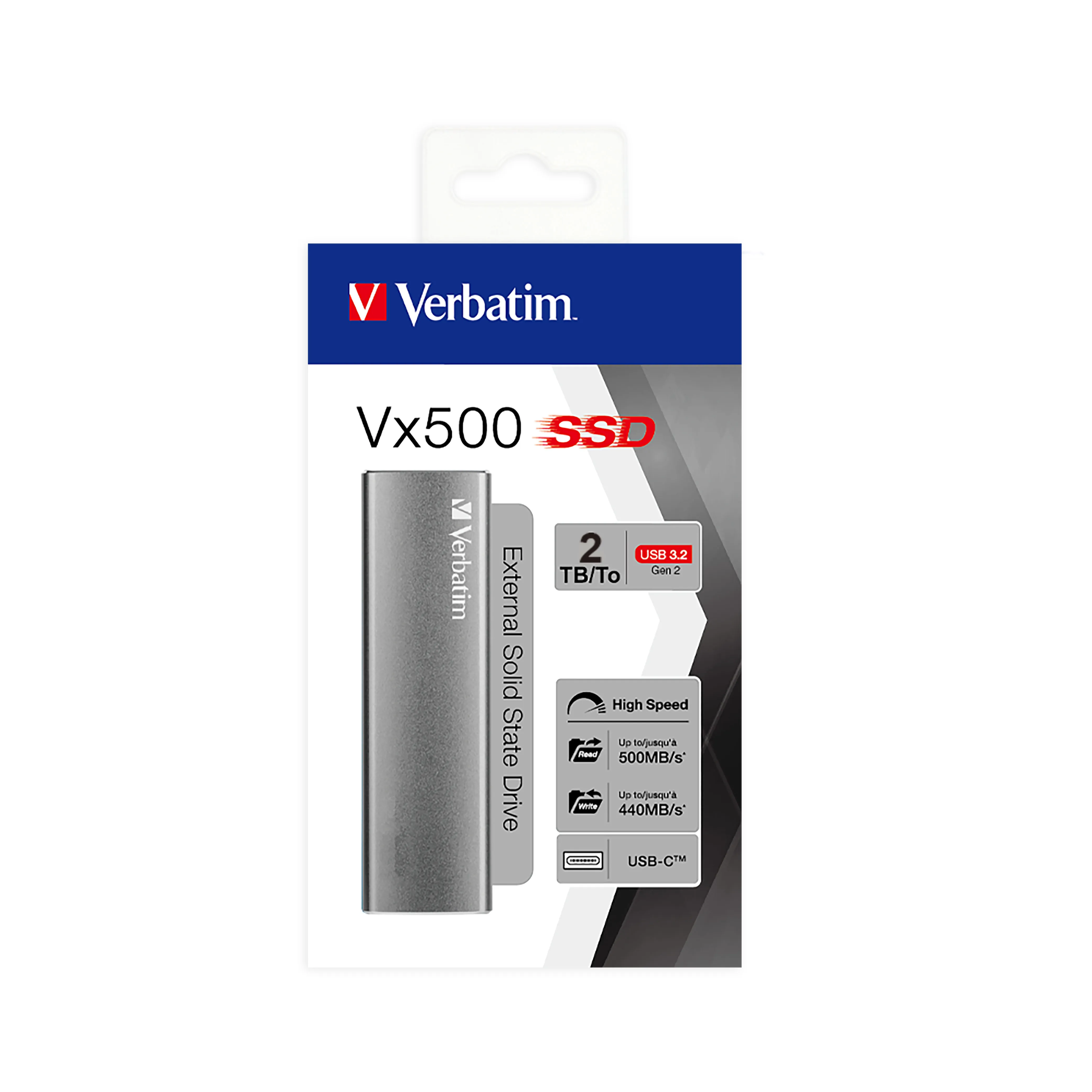 Verbatim VX500 2TB External SSD with USB 3.2 Gen 2 (USB-C/USB-A), Portable, Silver