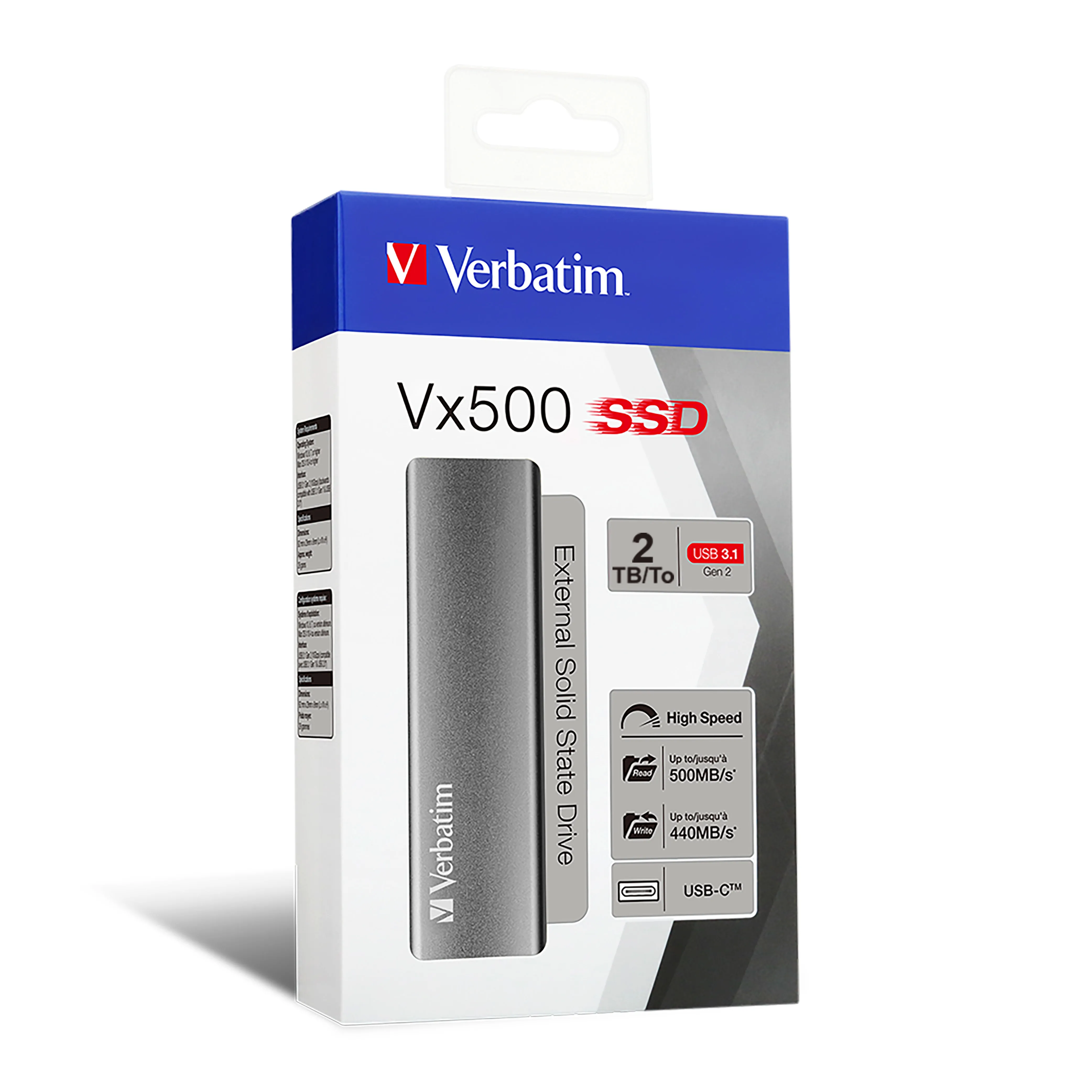Verbatim VX500 2TB External SSD with USB 3.2 Gen 2 (USB-C/USB-A), Portable, Silver