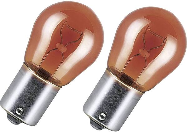 OSRAM ORIGINAL PY21W Halogen Signal Lamps, 12 volts, 21 watts, BAU15S, Amber, 2-pack