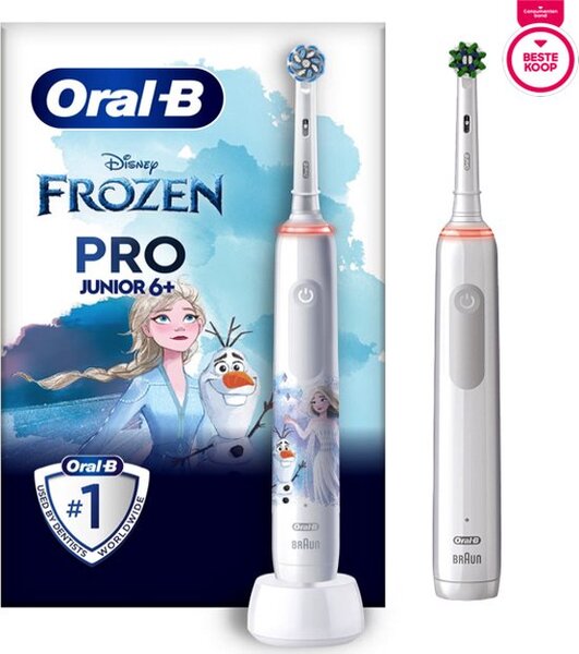 Braun Oral-B Pro 3 3000 &amp; Junior Frozen 6+ -s&auml;hk&ouml;hammasharjasetti, 2 runkoa, Valkoinen/Sininen