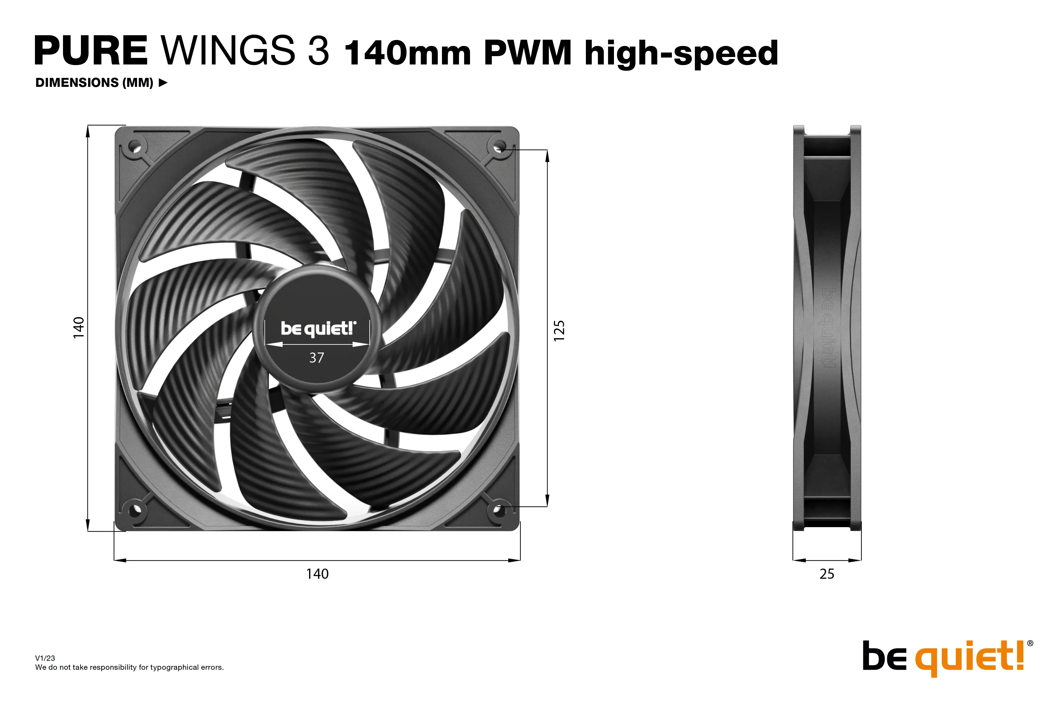 be quiet! PURE WINGS 3 140mm PWM high-speed - case fan, black