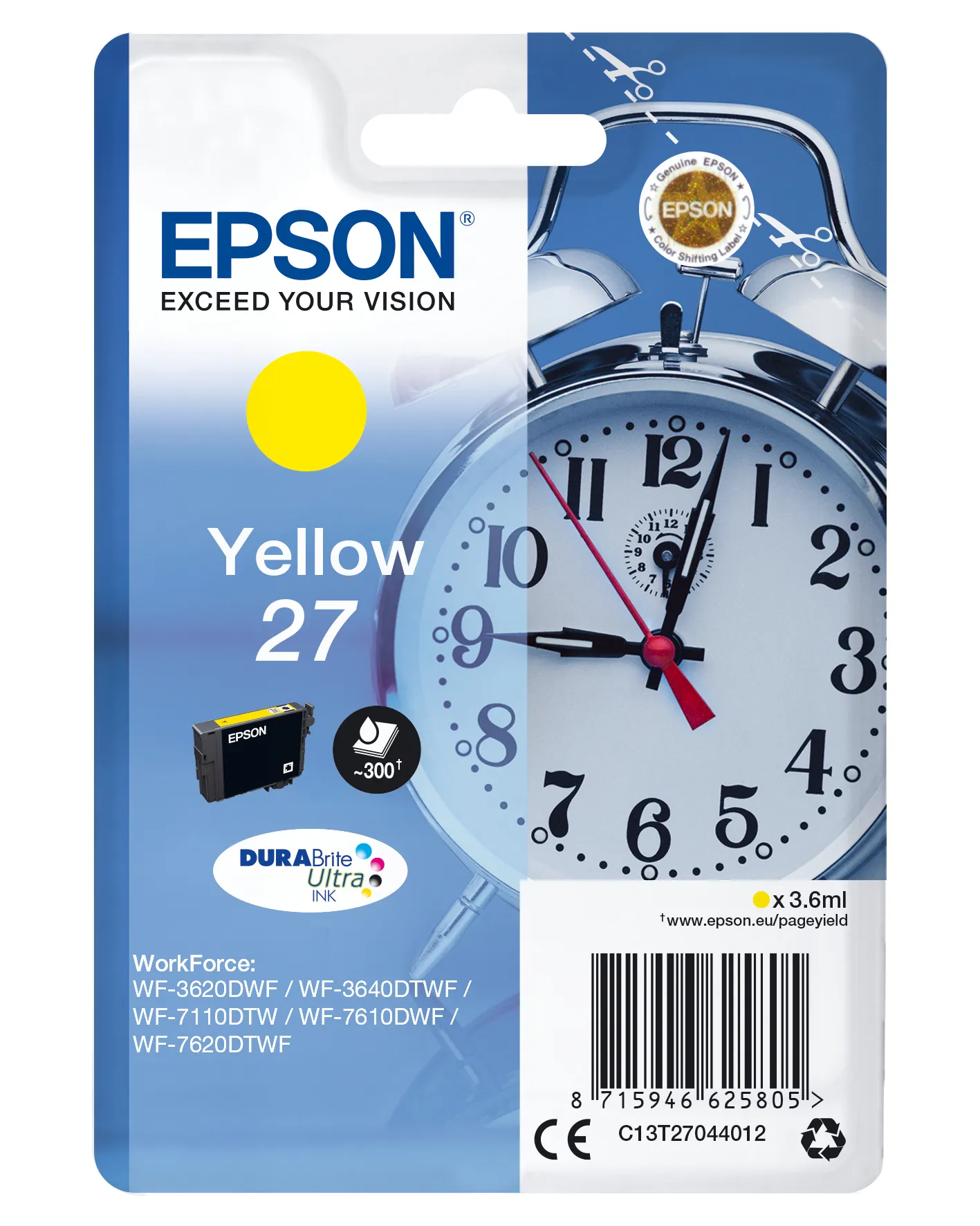 Epson 27 bl&auml;ckpatron, 3.6 ml, gul