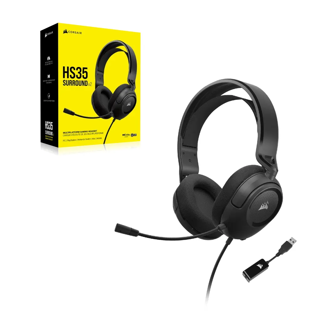 Corsair HS35 Surround v2 - spelh&ouml;rlurar, svart