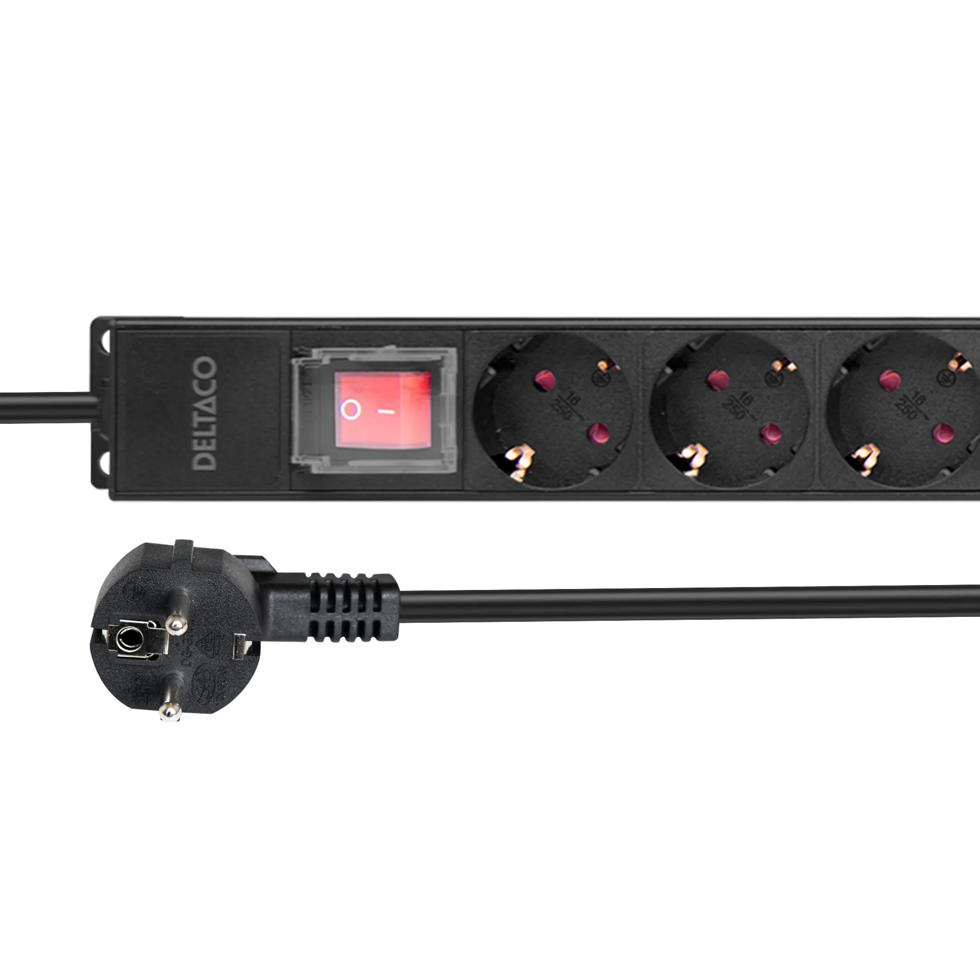 Deltaco 26" PDU with 12x CEE 7/4 outlets, 3500W, switch, aluminum, black