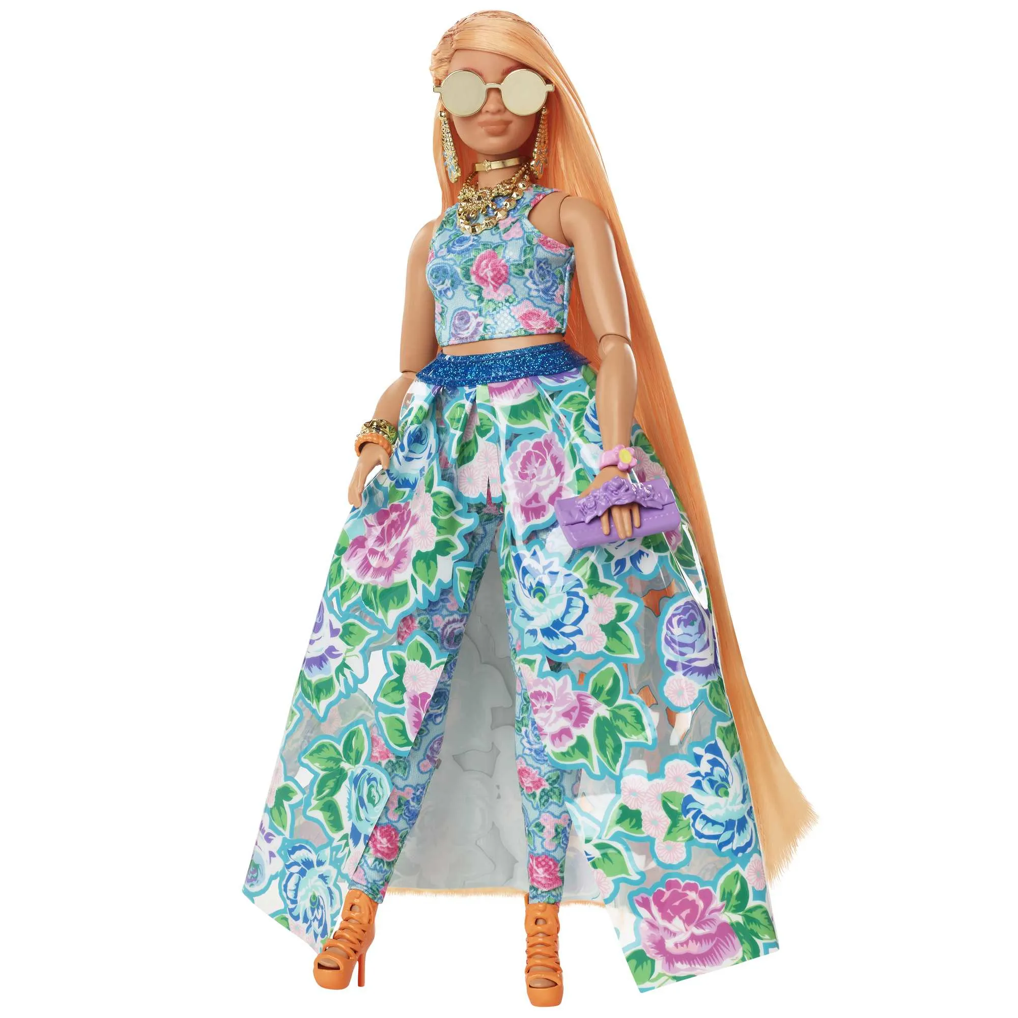Mattel Barbie Extra Fancy doll in blue floral dress