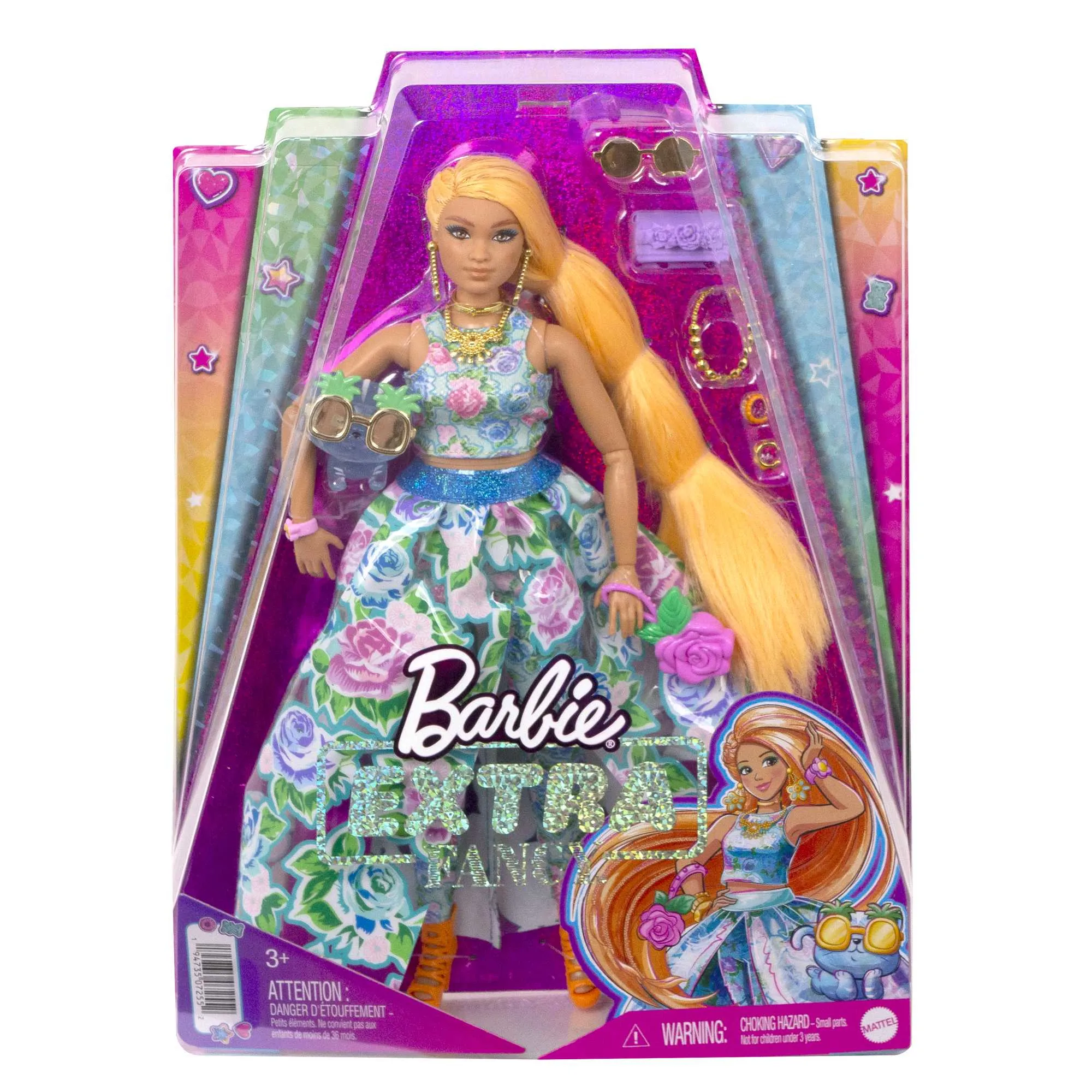 Mattel Barbie Extra Fancy doll in blue floral dress