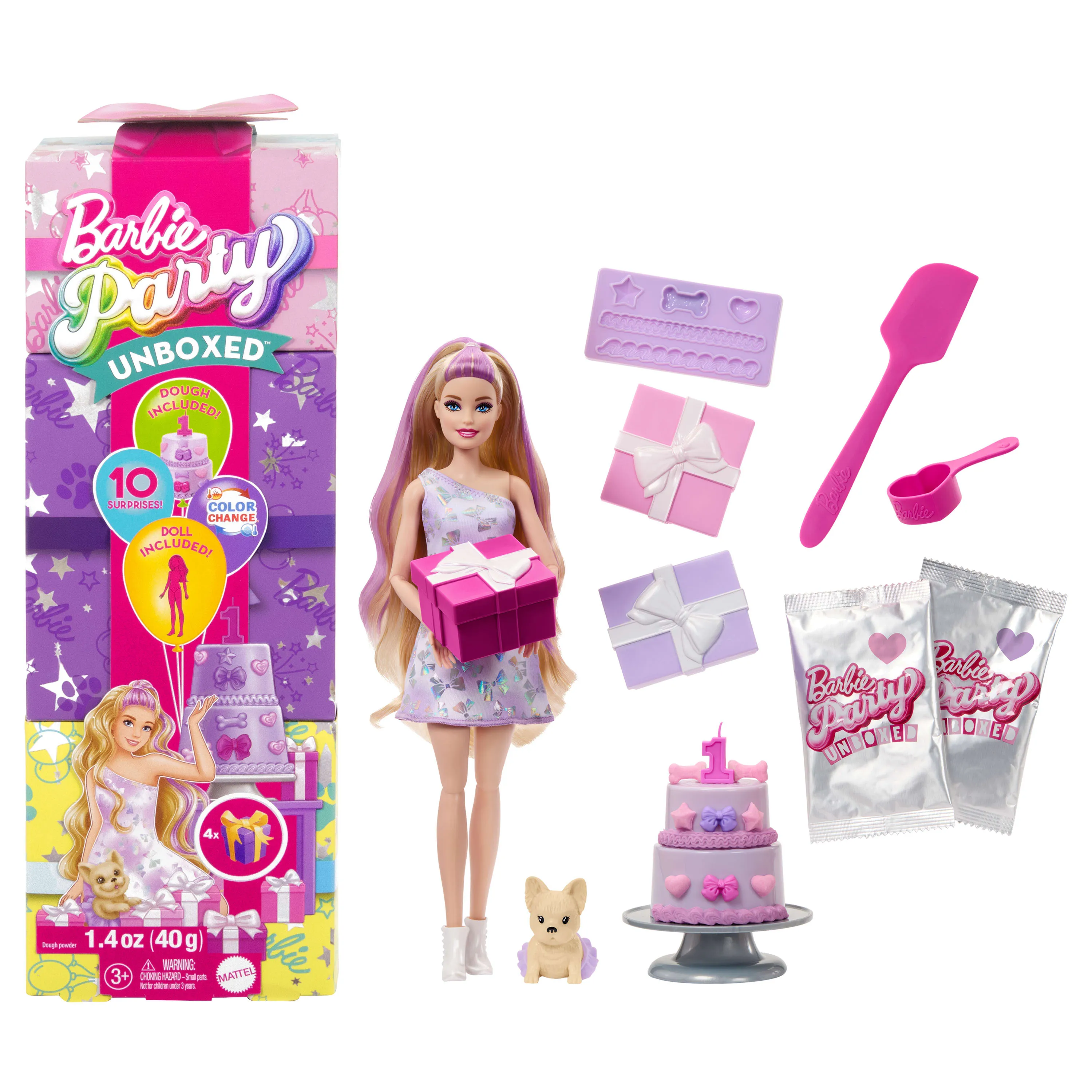Barbie Barbie Party Unboxed Pet Birthday Series - purple dress, doll