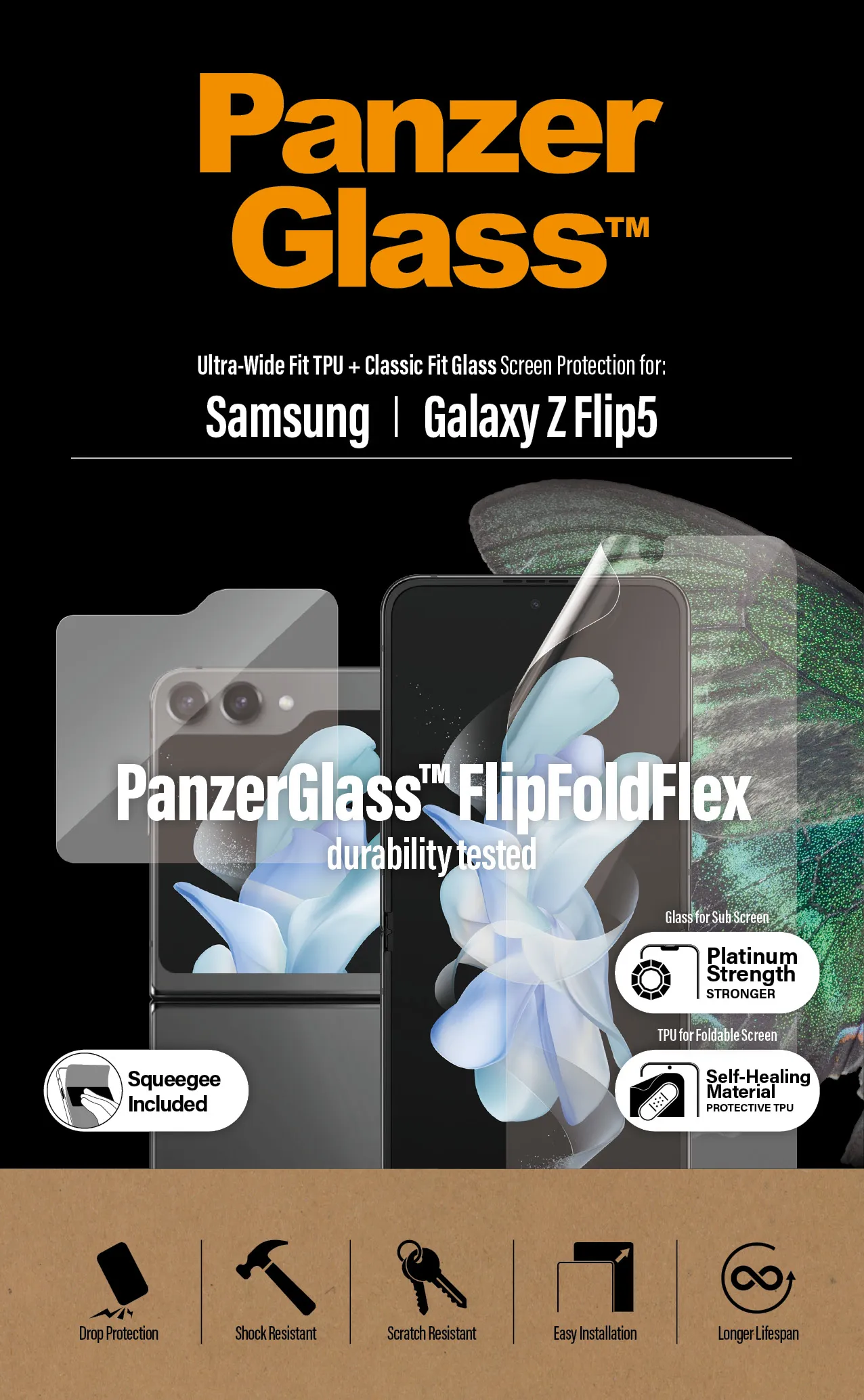 PanzerGlass Ultra Wide + Classic Fit, Galaxy Z Flip5 - Protective Film + Glass