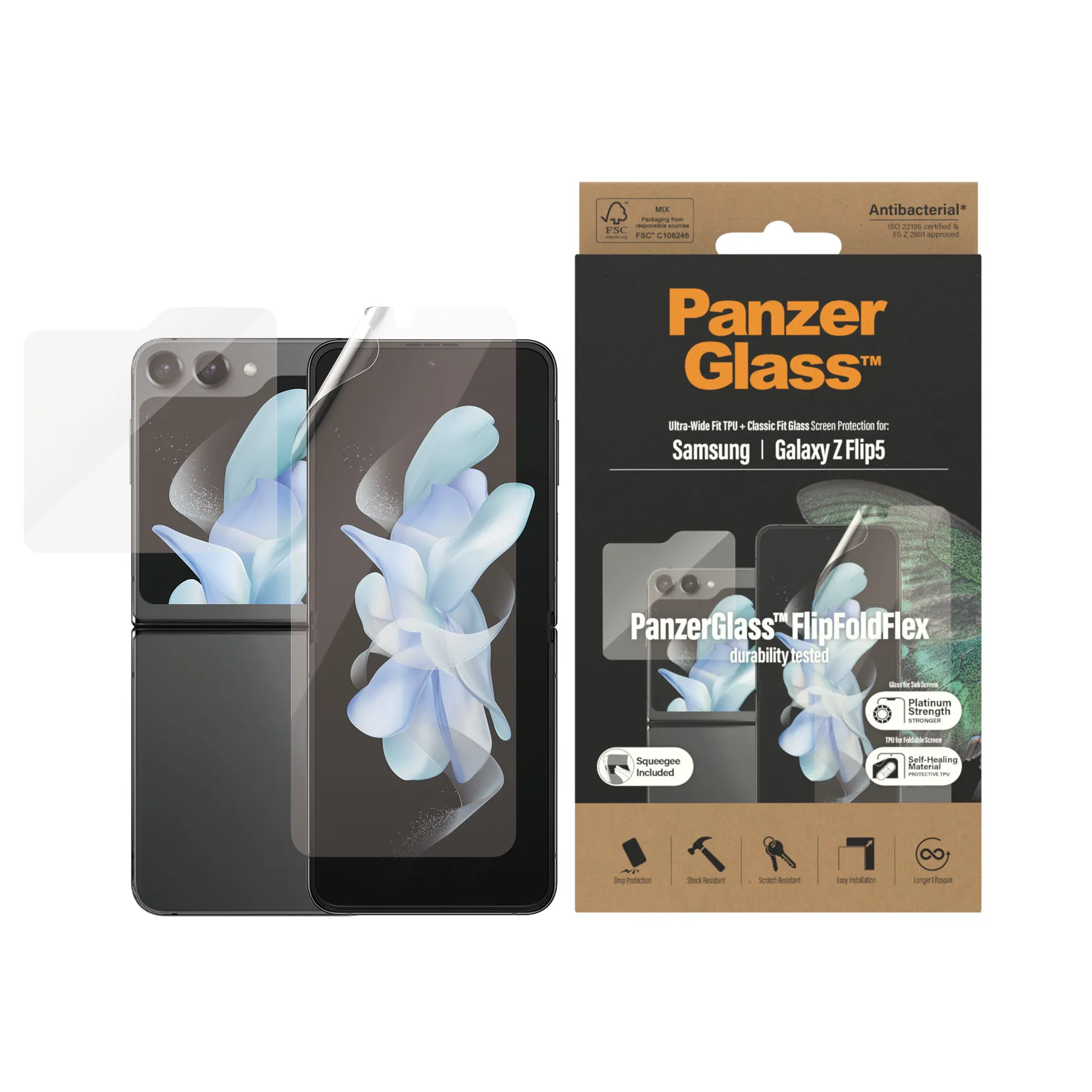 PanzerGlass Ultra Wide + Classic Fit, Galaxy Z Flip5 - Protective Film + Glass