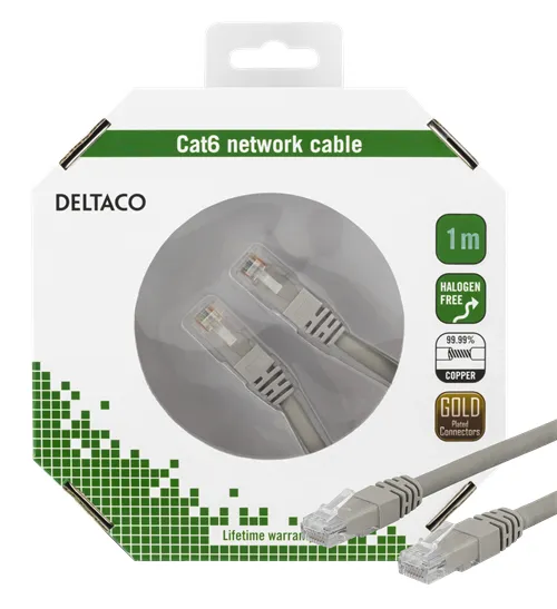 Deltaco Cat6 U/UTP - network cable, 1 m, Grey