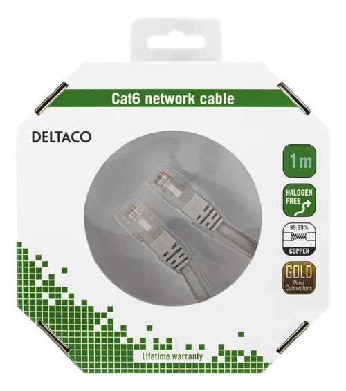 Deltaco Cat6 U/UTP - network cable, 1 m, Grey