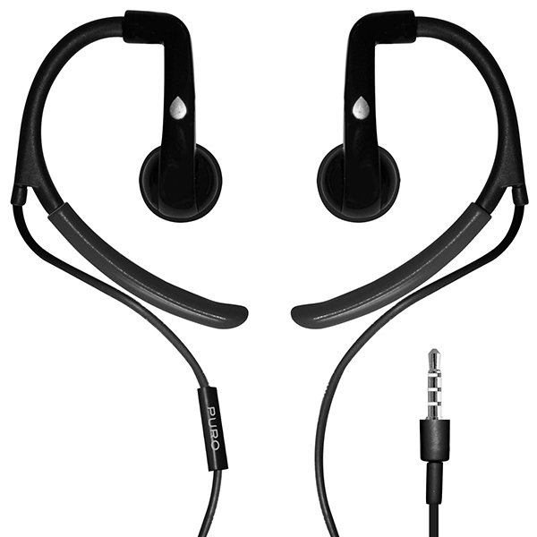 Puro Stereo Earphone Sport w/Earhook and round cable Black