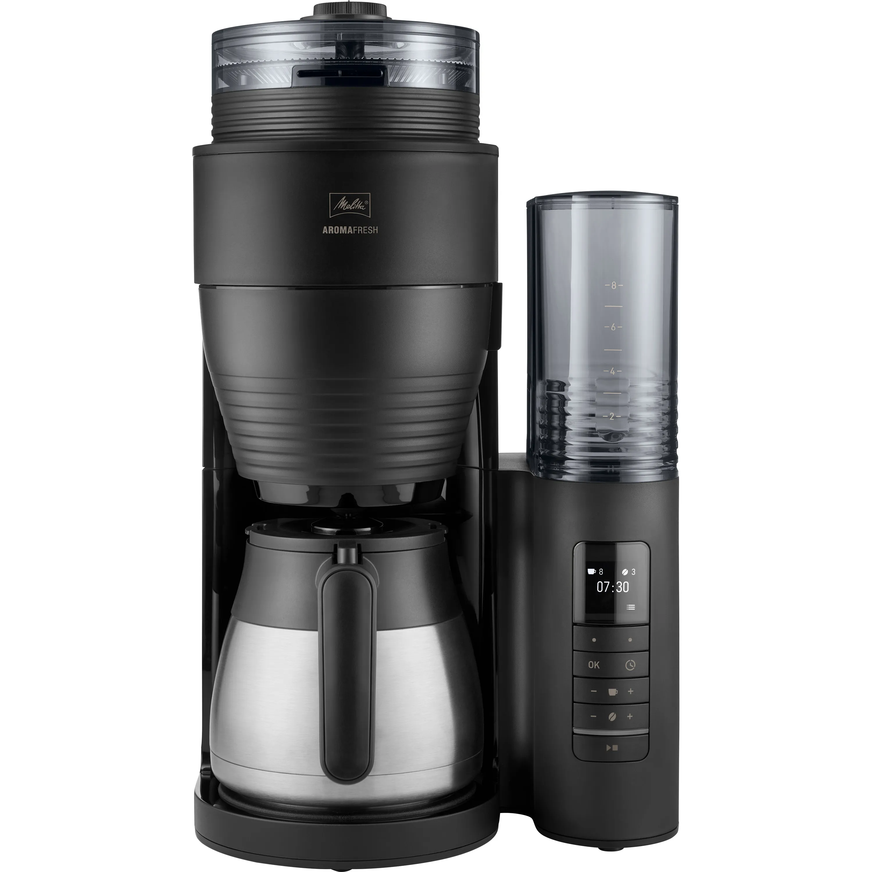 Melitta AromaFresh Therm Pro 8 cups Coffee Maker with Thermal Carafe with Grinder, Black