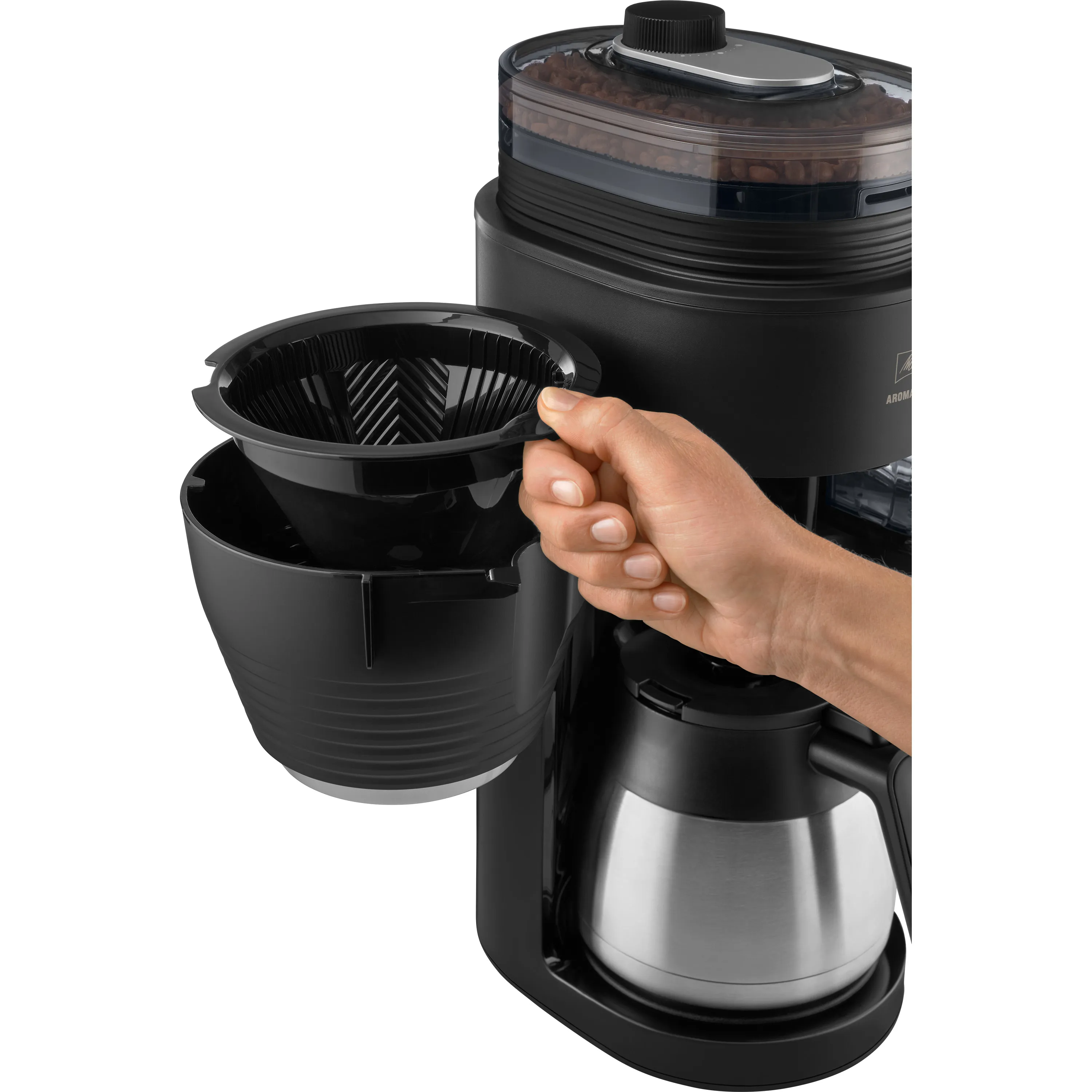 Melitta AromaFresh Therm Pro 8 cups Coffee Maker with Thermal Carafe with Grinder, Black